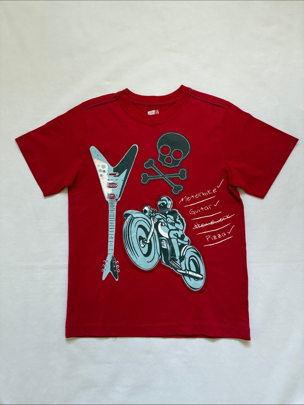 NWT Boys Red Graphic Tee with Motorcycle & Skull Graphic